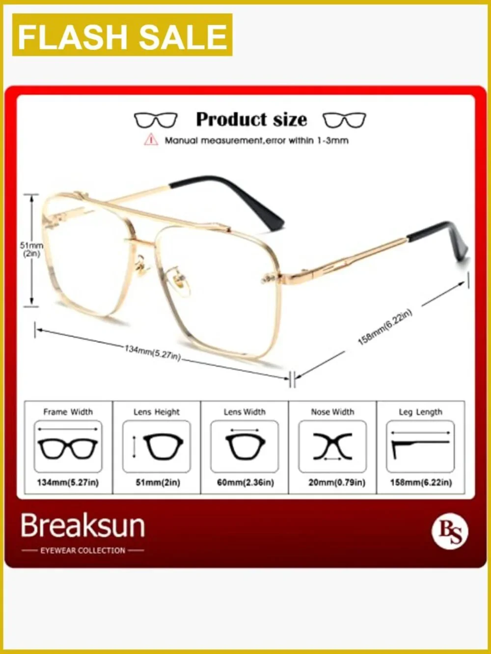 Oversized Square Aviator Sunglasses Metal Frame Tinted Lens Unisex